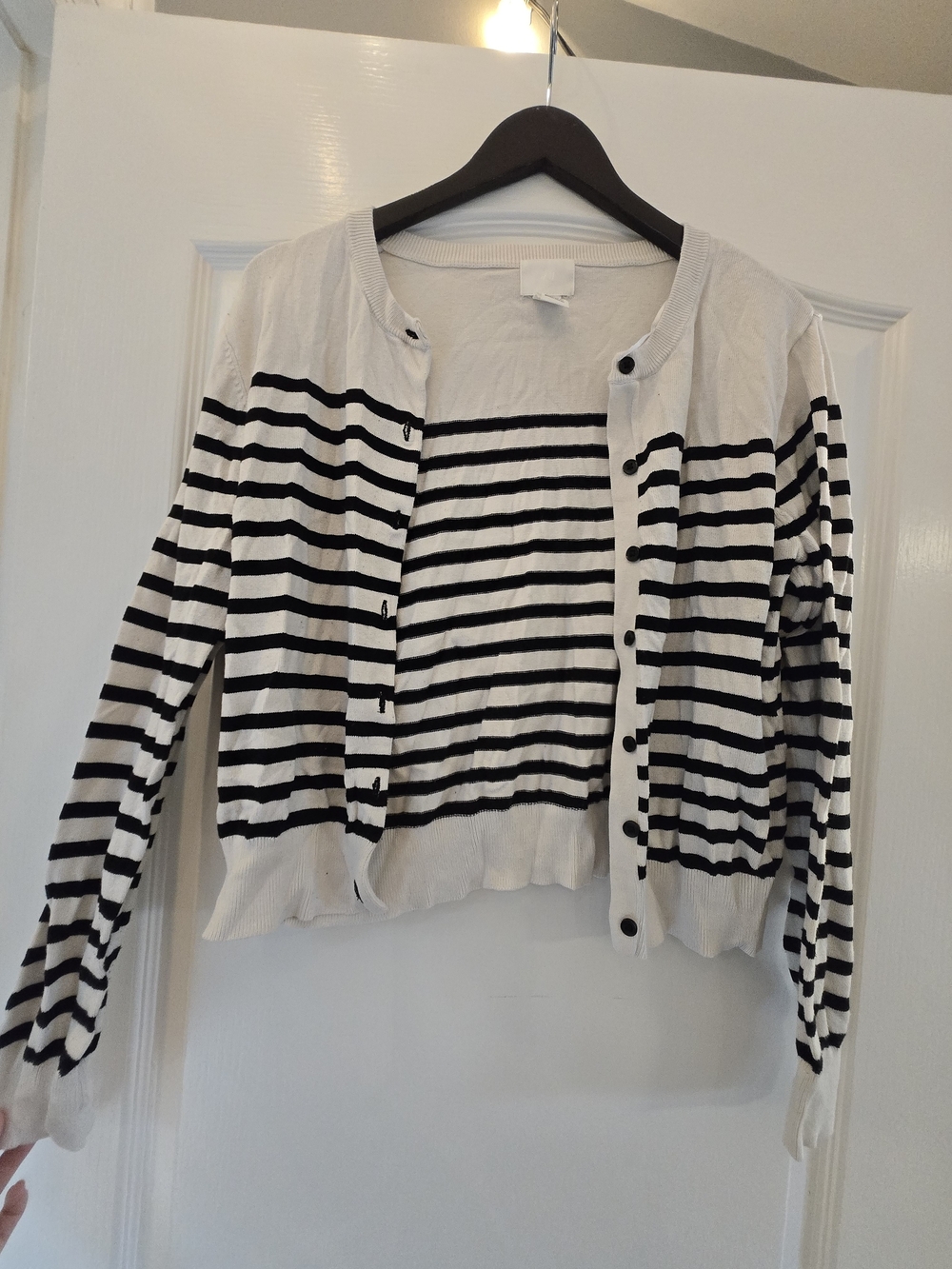 H&M Black and White Striped Button-Up Cardigan